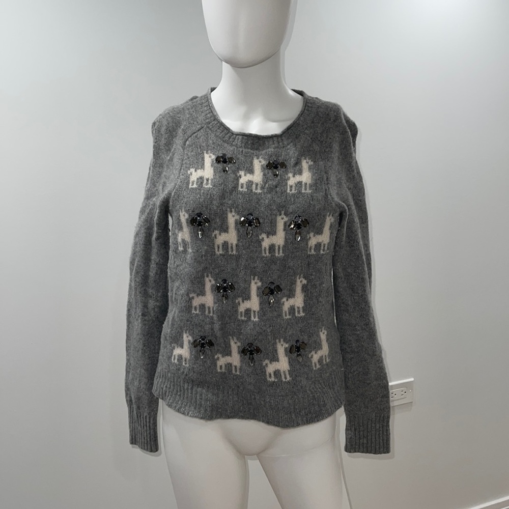 J. Crew Animal llama Print Rhinestone Sweater